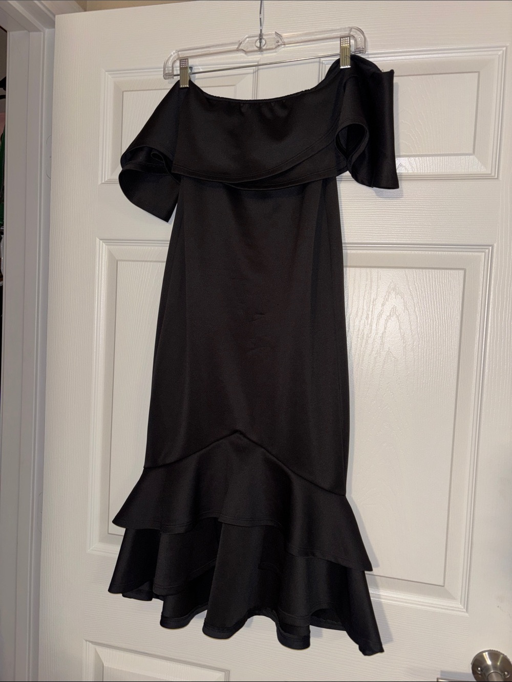 Fashion Nova Black Strapless Ruffle Hem Midi Dress